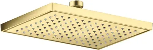 Duschkopf von AXOR in gebürstetem Messing mit quadratischem Design und gleichmäßig verteilten Wasserstrahldüsen. Ideal für moderne Badezimmer.